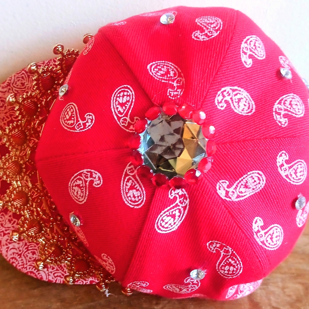 Red Bandana Embellished Crown Cap